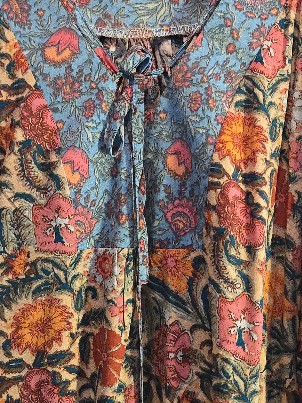 NATURAL LIFE Floral Peasant Blouse in Teal, Pink and Mustard - Picture 3 of 5